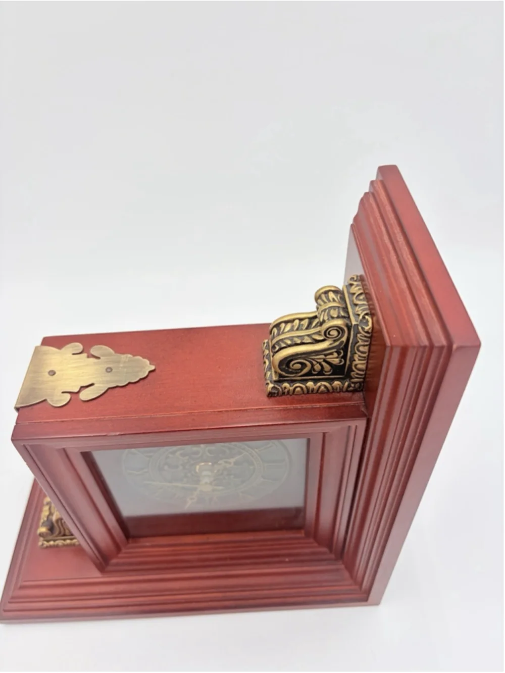 Bombay Company Mahogany Bookend Clock WORKS Brass Ornate 2004 Single Piece
